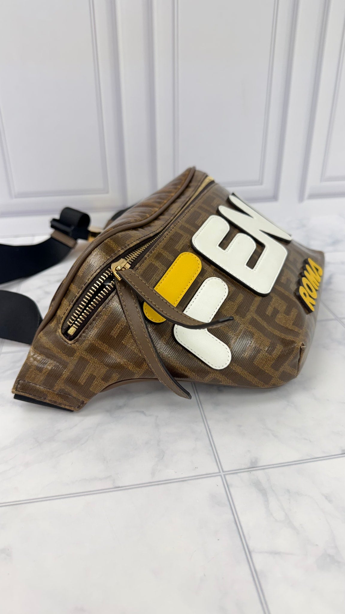 LIKE NEW - Fendi Brown Coated Canvas Belt Bag 