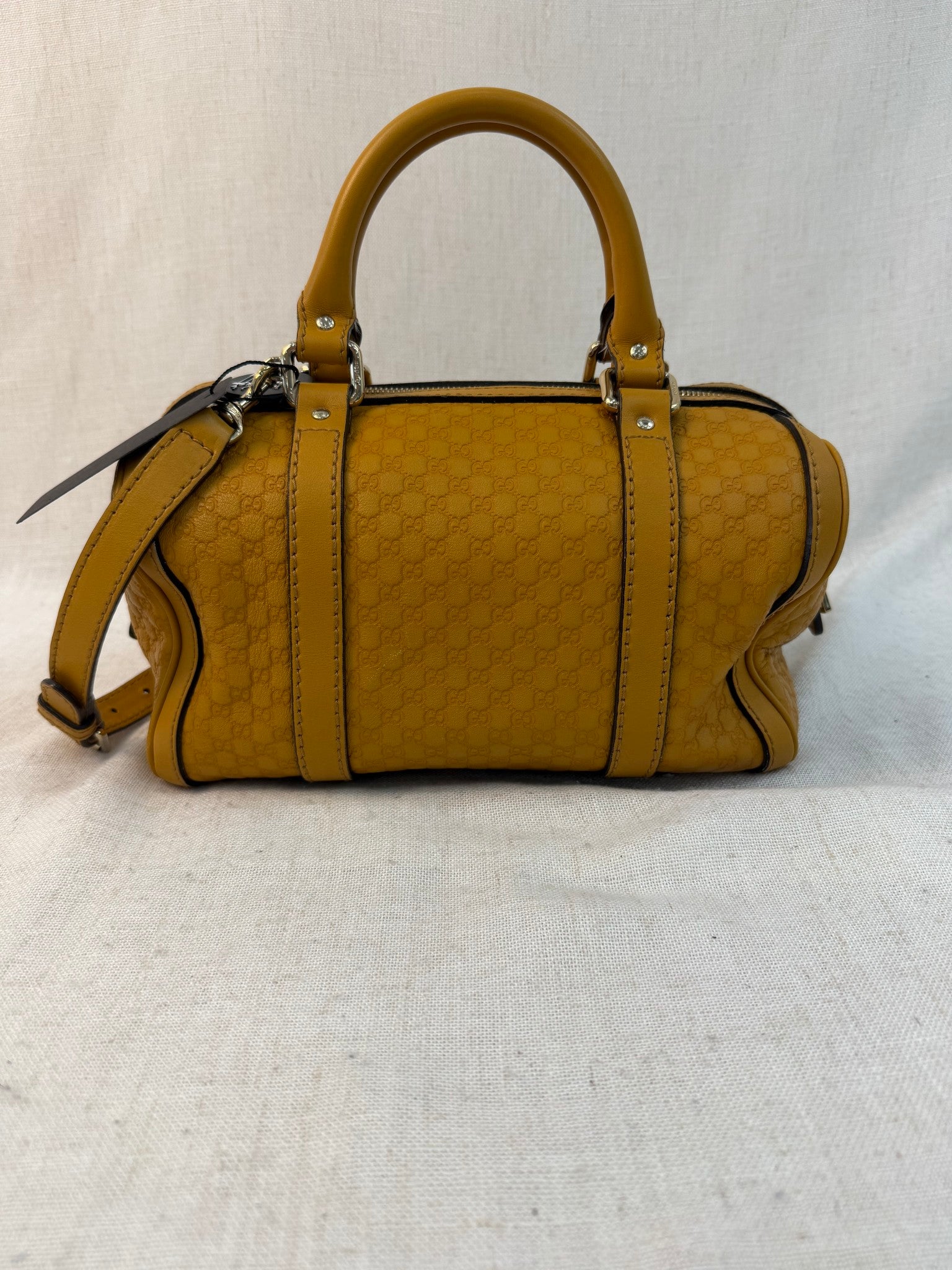 Gucci Mustard Yellow Leather Microguccissima Boston Bag