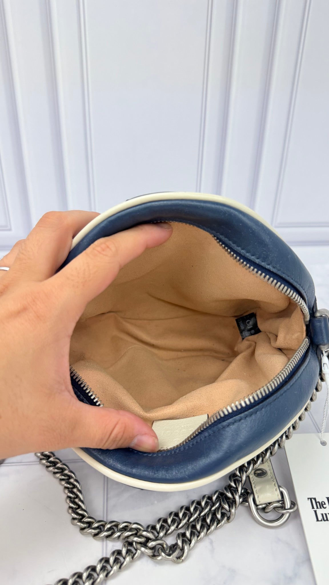 Gucci Blue Leather GG Marmont Round Chain Crossbody Bag 