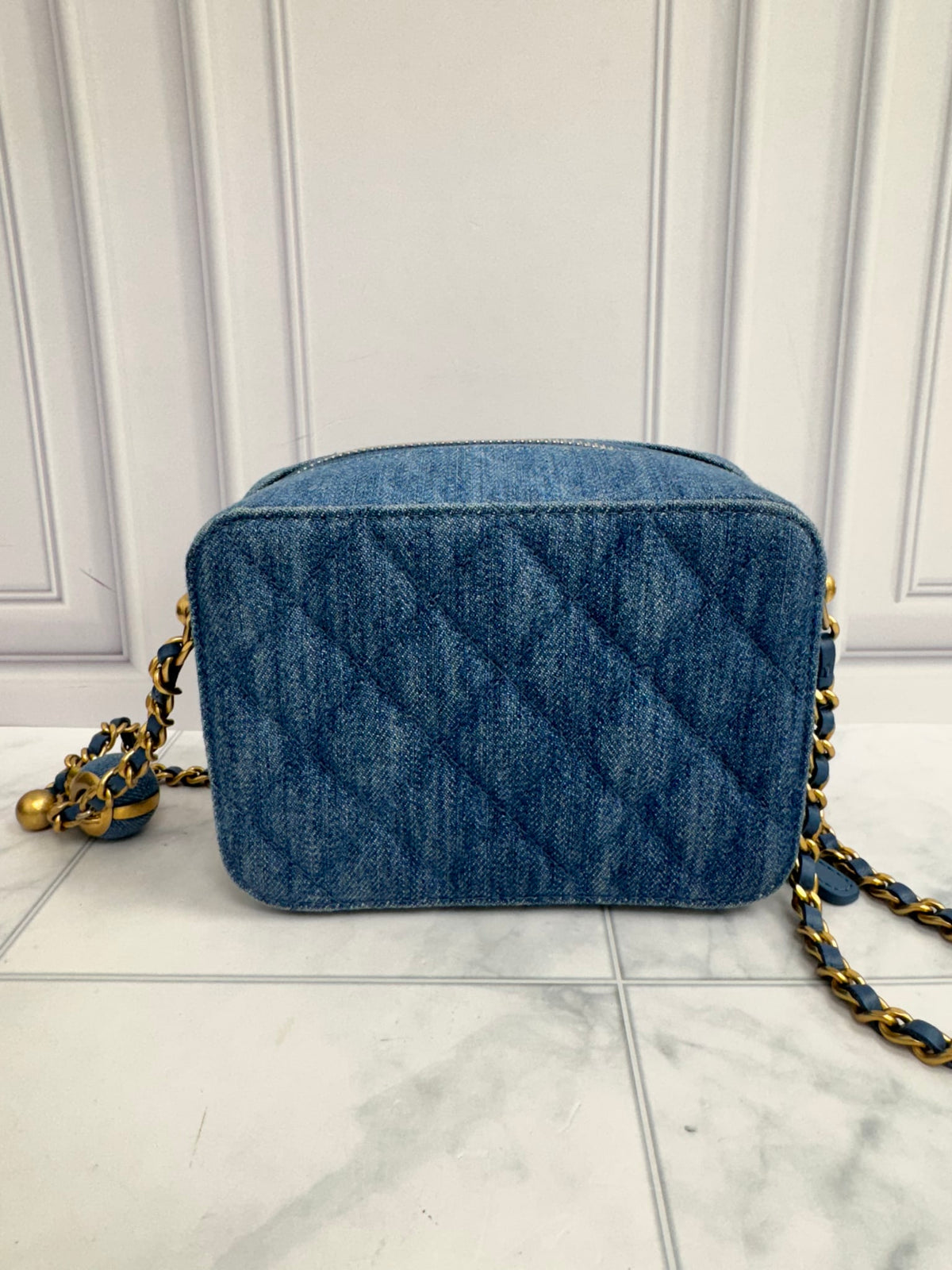 Chanel Quilted Denim Pearl Crush Mini Camera Bag 