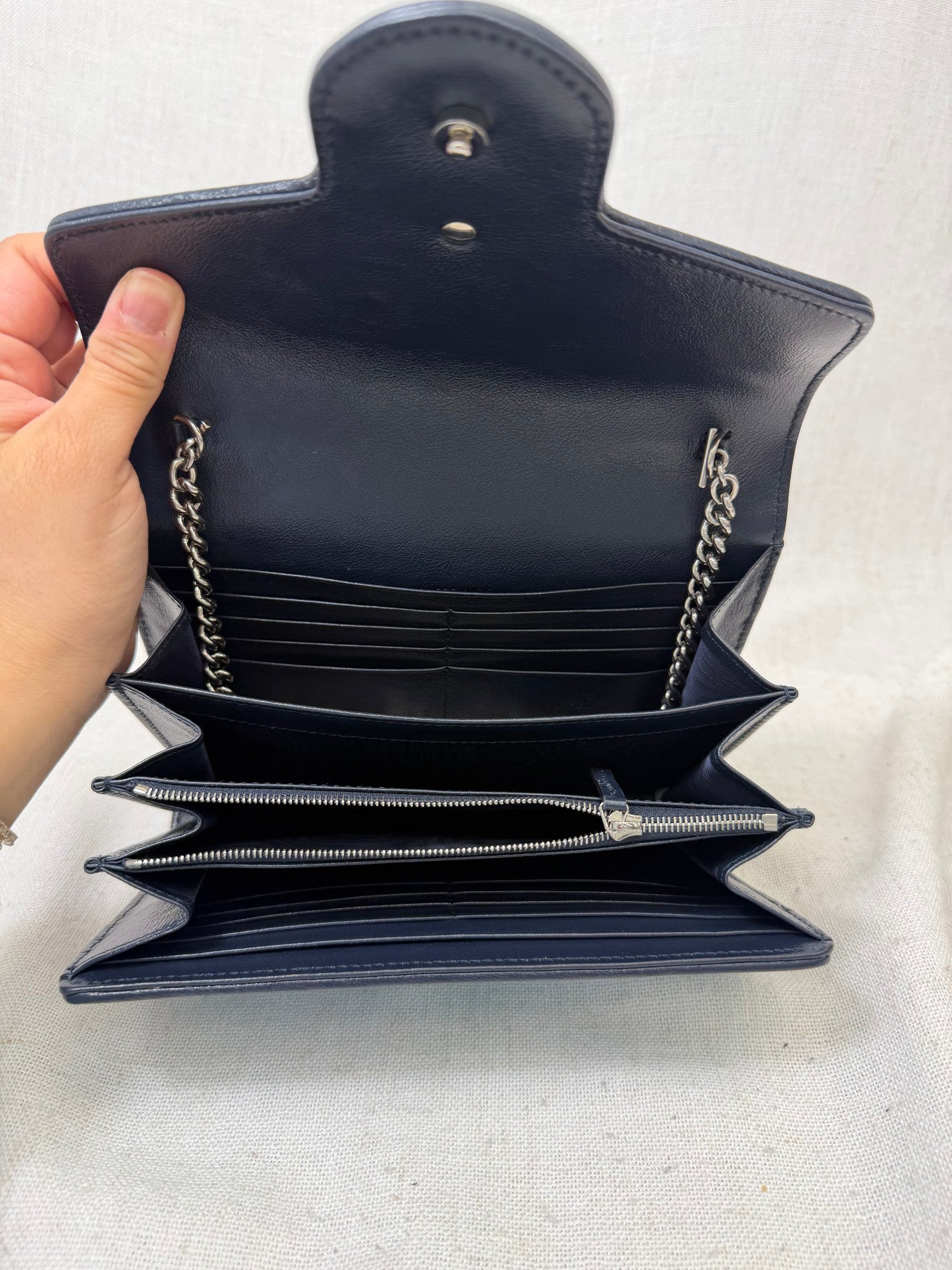 Gucci Blue GG Marmont Canvas Wallet on Chain 