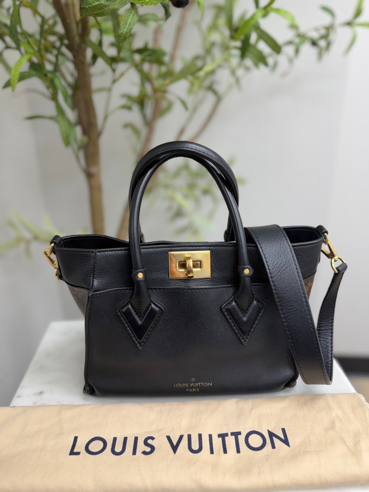 Louis Vuitton Black Monogram Leather On My Side PM Tote Bag 