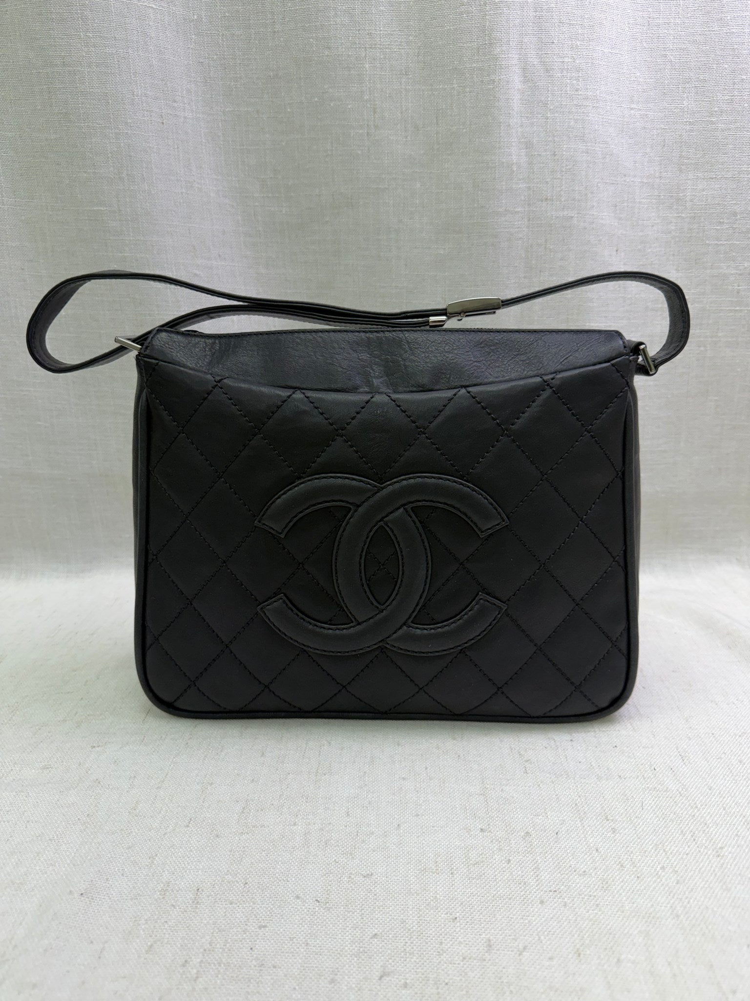 Chanel Vintage Black Quilted Lambskin Timeless CC Hobo Bag