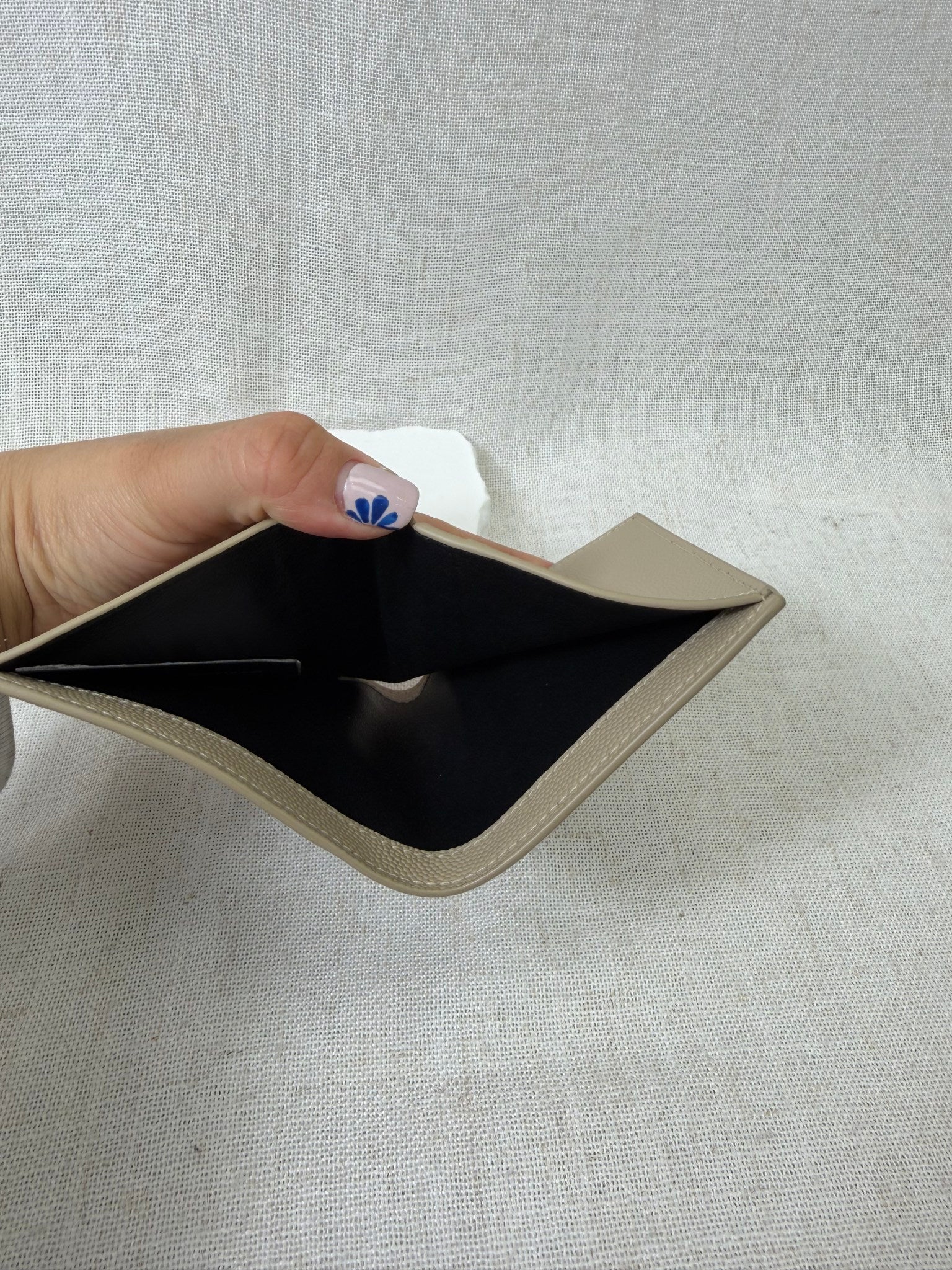 LIKE NEW - Saint Laurent Taupe Grained Leather Tiny Cassandre Wallet 