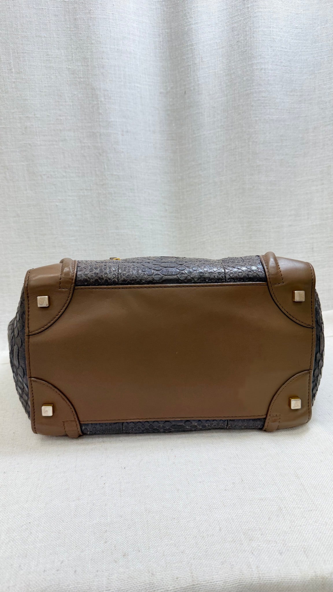 Celine Brown Python Leather Mini Luggage Tote Bag 