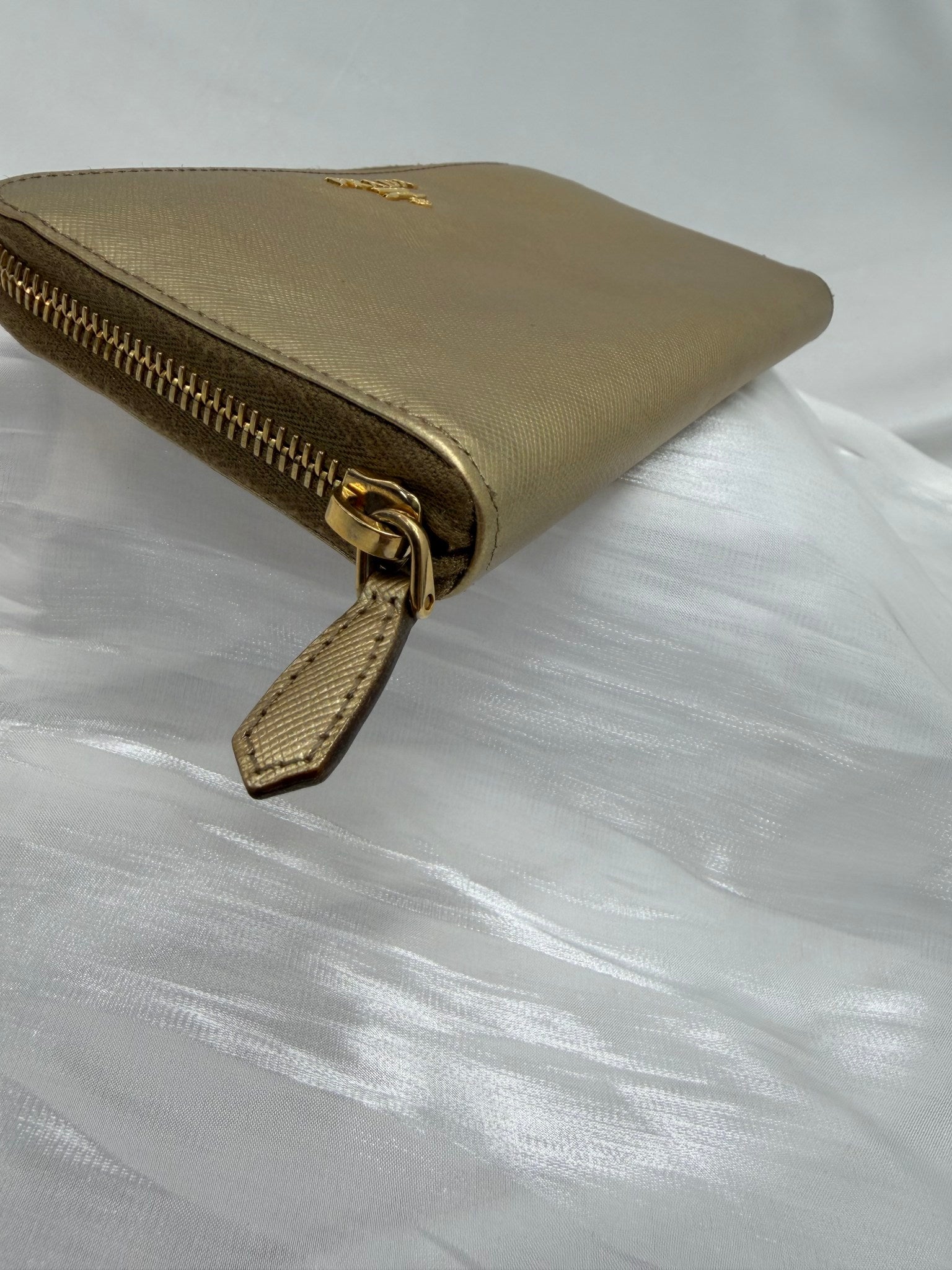 Prada Gold Saffiano Leather Zippy Wallet