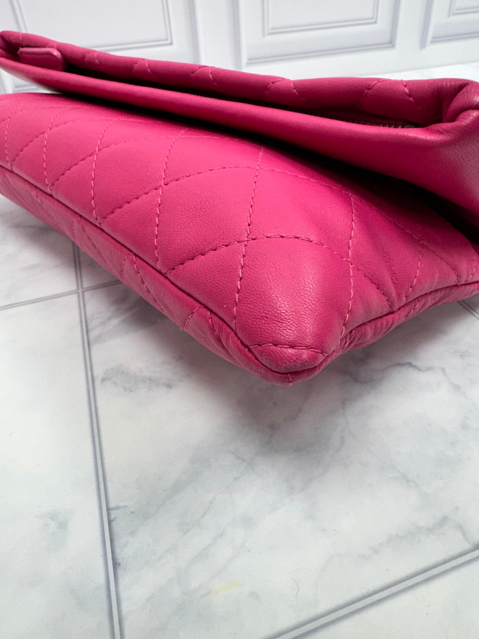 Chanel Pink Quilted Lambskin CC Beauty Fold Over Clutch 