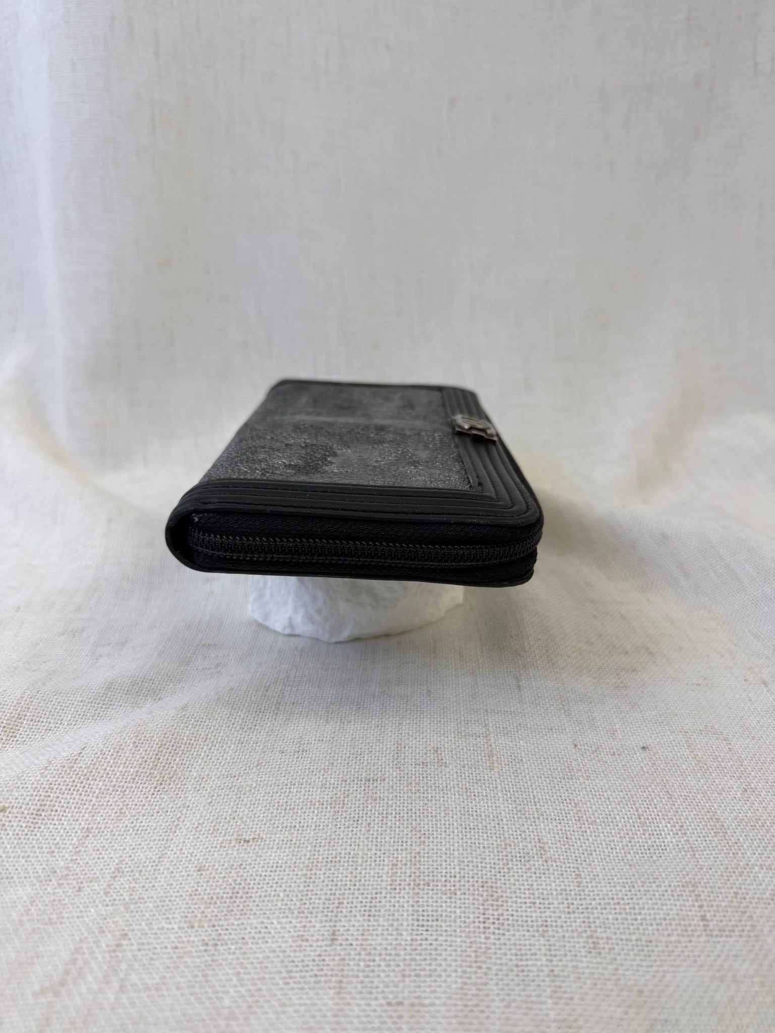 Chanel Black Stingray & Leather Boy Zippy Wallet