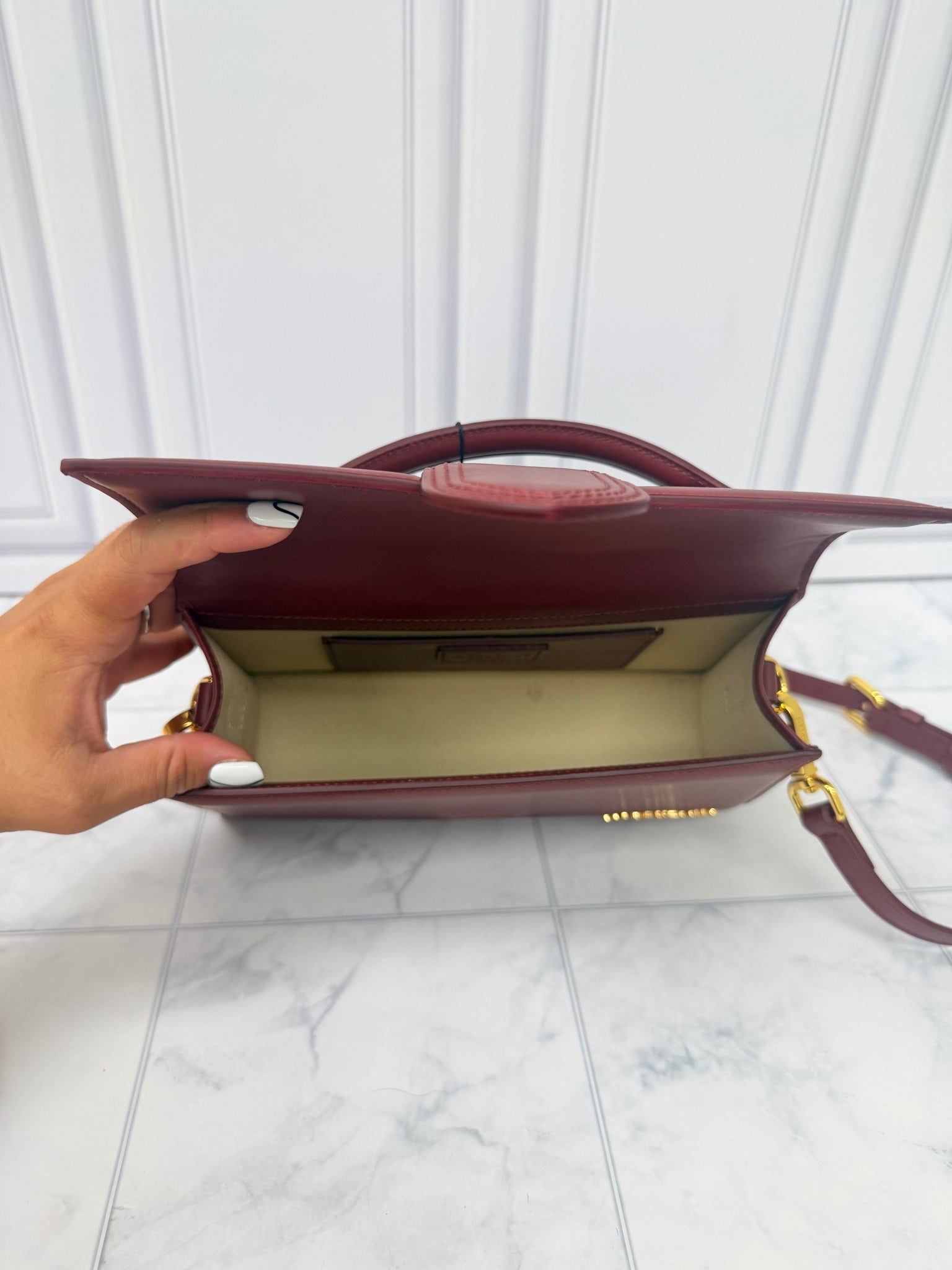 BRAND NEW - Jacquemus Burgundy Leather Le Grand Bambino Handbag 2Way Handbag