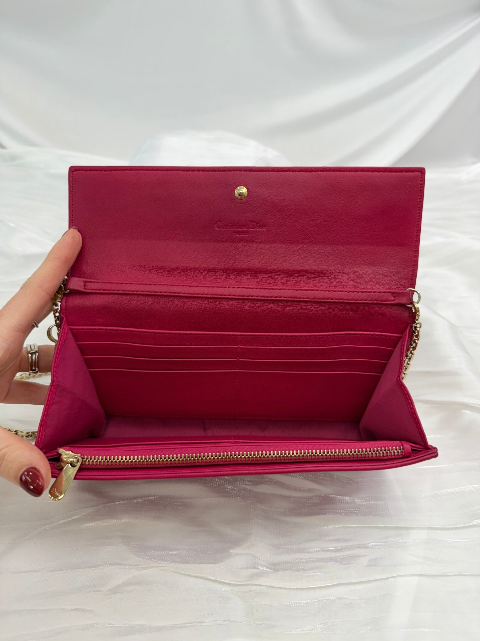 Christian Dior Pink Leather Cannage Crossbody Wallet on a Chain