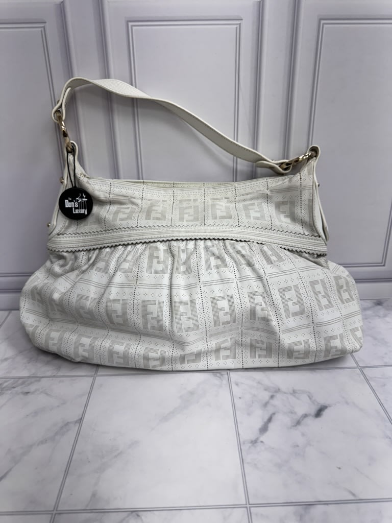 Fendi White Perforated Zucca Leather Shoulder Bag