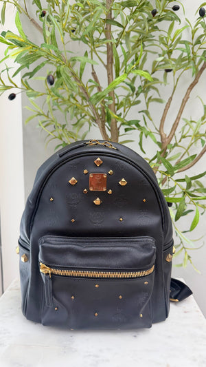 MCM Black Coated Canvas Small Backpack