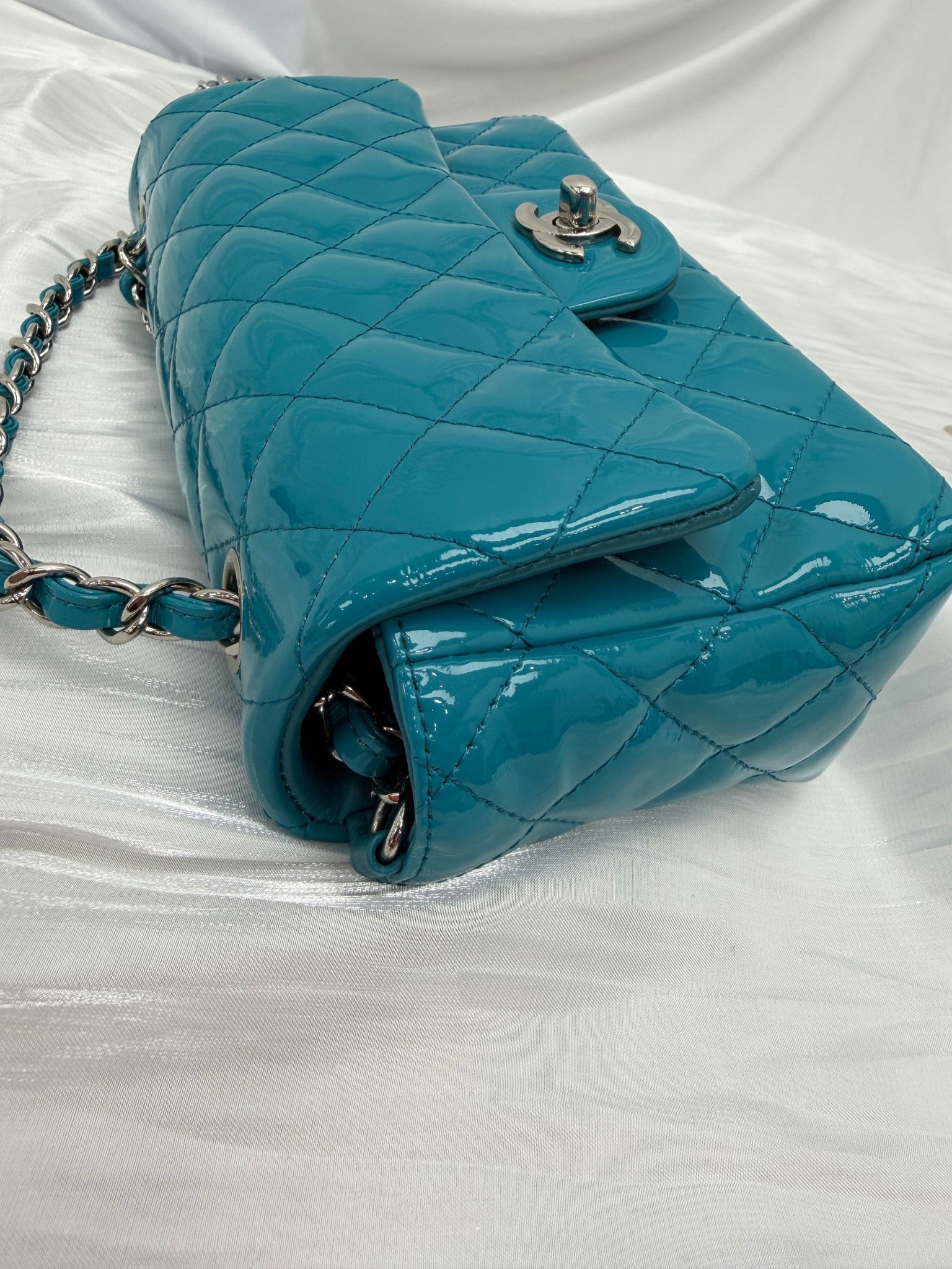 Chanel Teal Quilted Patent Leather Mini Flap Bag