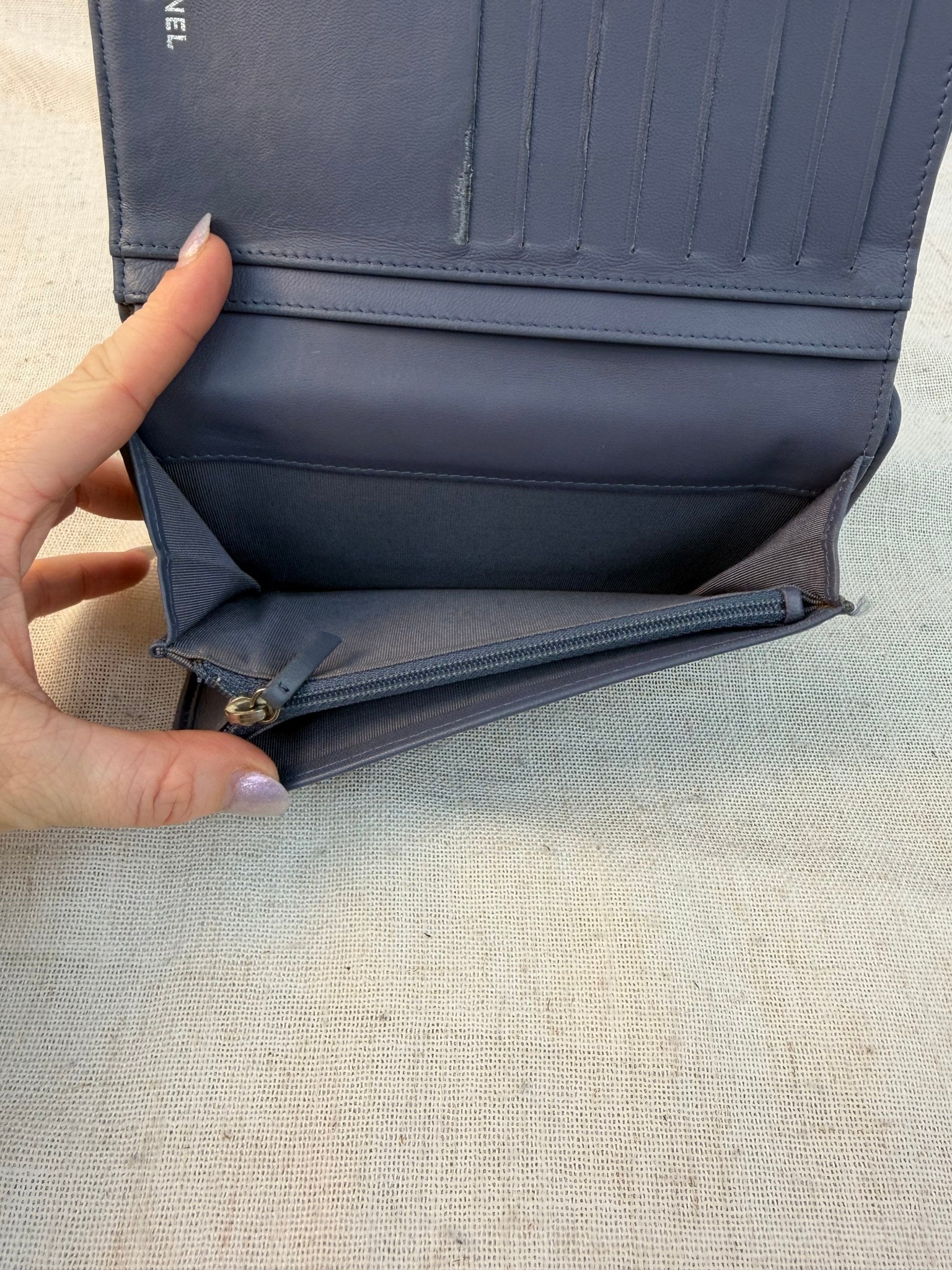 Chanel Blue Lambskin Quilted Long Wallet