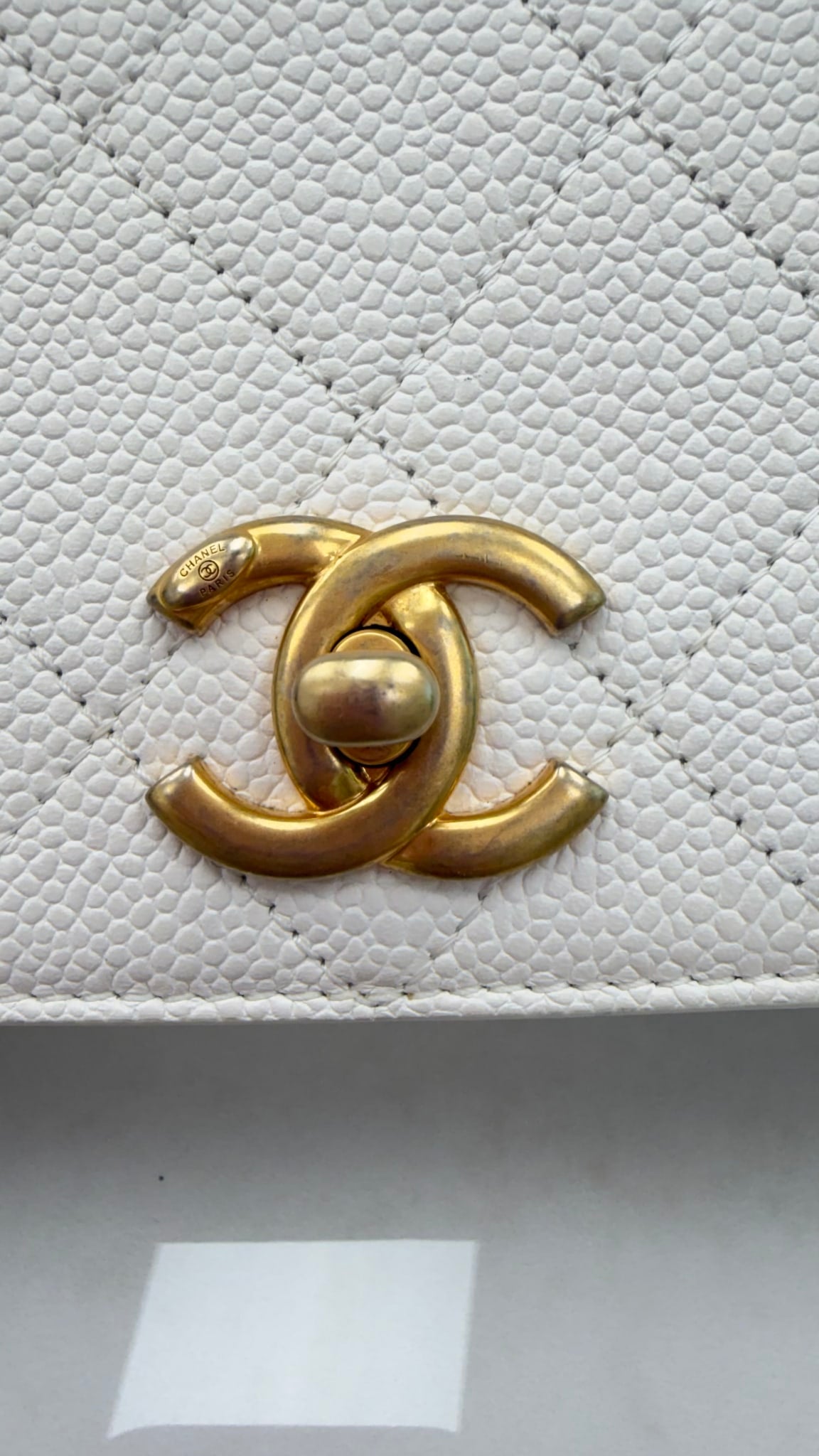Chanel White Quilted Caviar Leather Small Camera Flap Bag