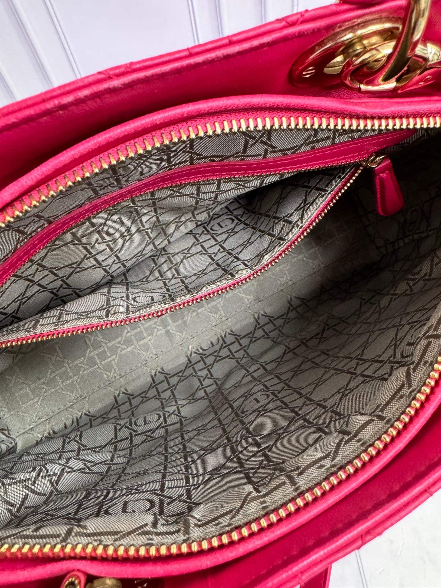 Christian Dior Hot Pink Quilted Large Lady Dior Bag