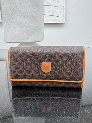 Celine Brown Macadam Coated Canvas Long Wallet