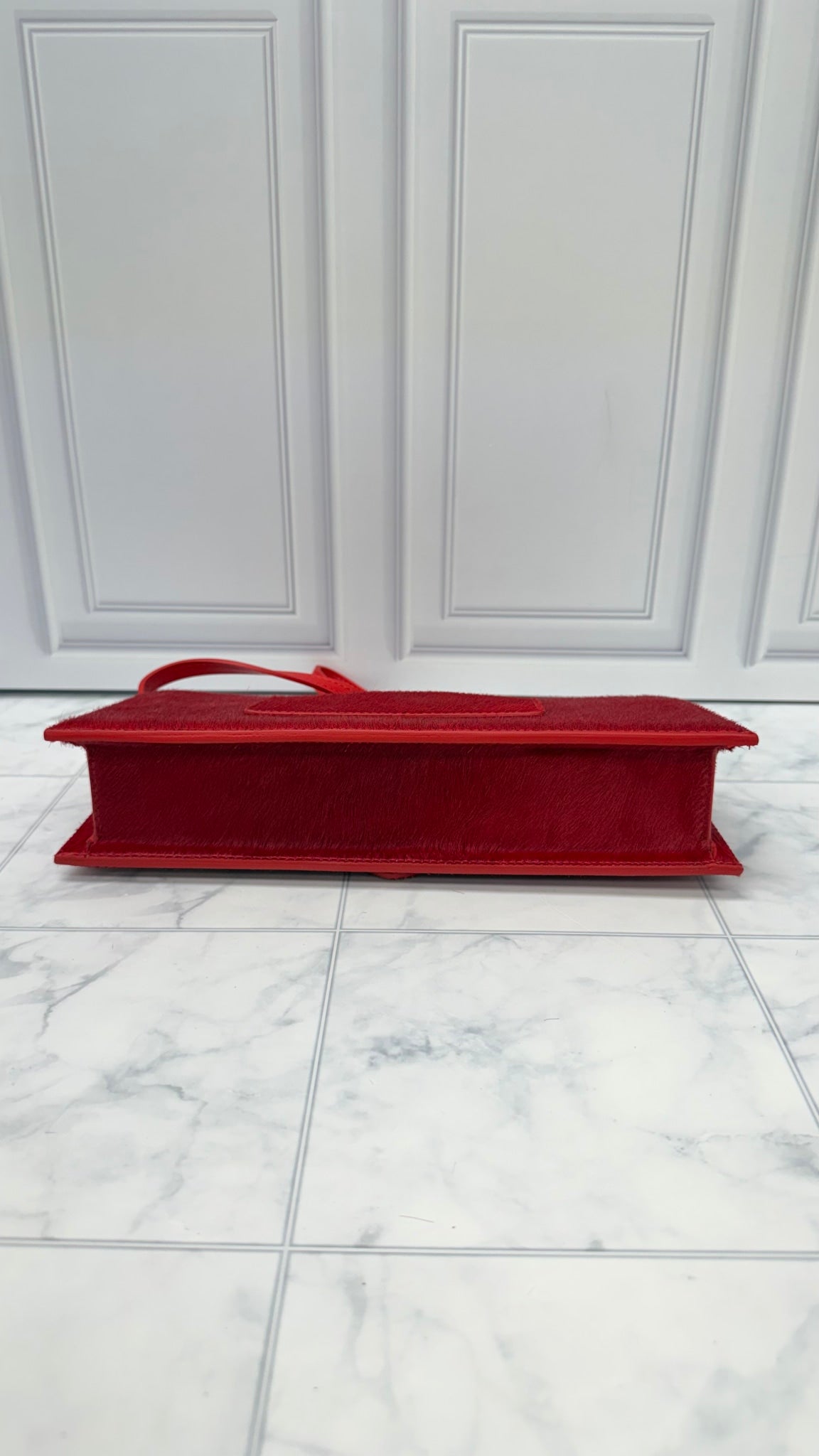 BRAND NEW - Jacquemus Red Pony Hair Le Bambino Long Shoulder Bag