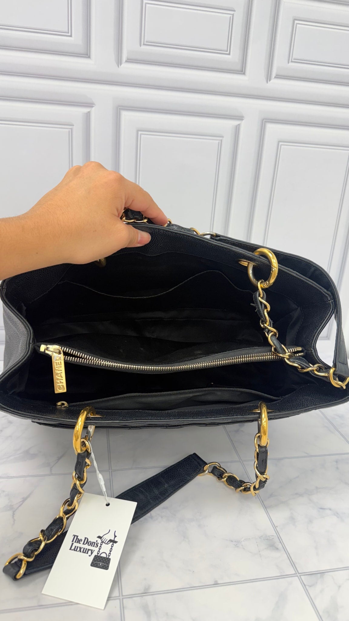 Chanel Black Caviar Leather Grand Shopping Tote 