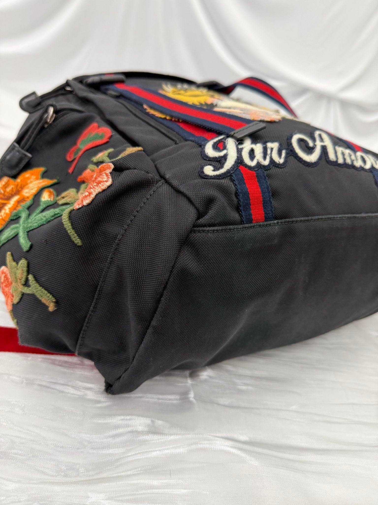 Gucci Black Nylon Embroidered Tiger Backpack