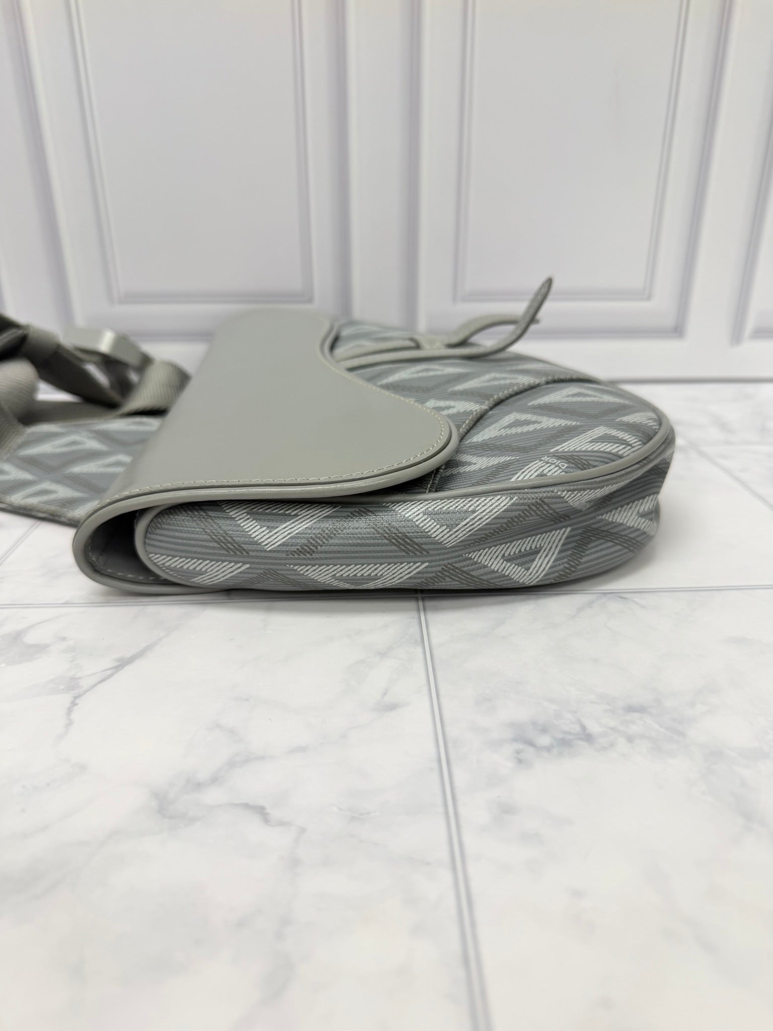 Christian Dior Grey CD Diamond Canvas Saddle Bag
