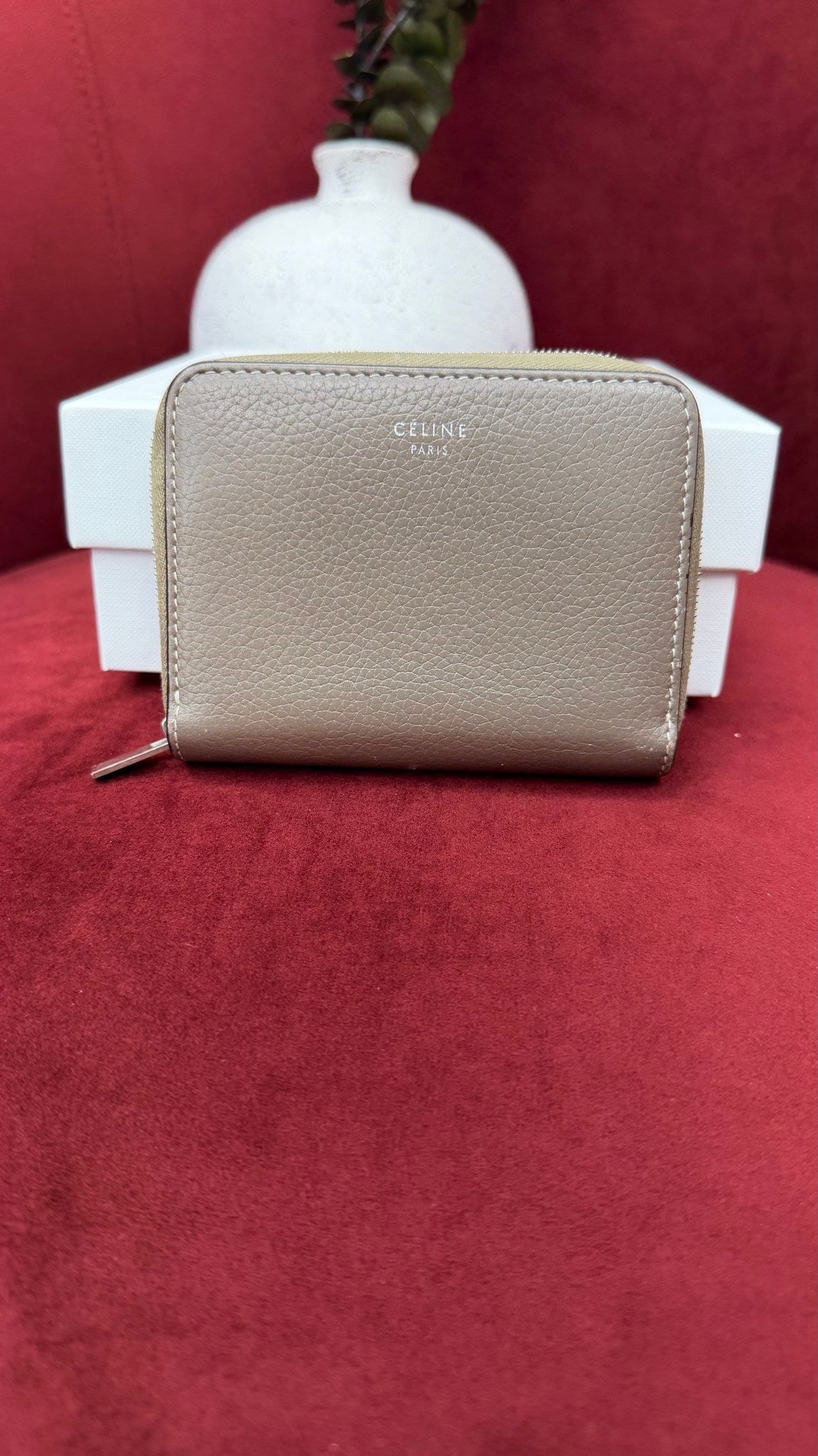 Celine Grey Leather Compact Zippy Wallet