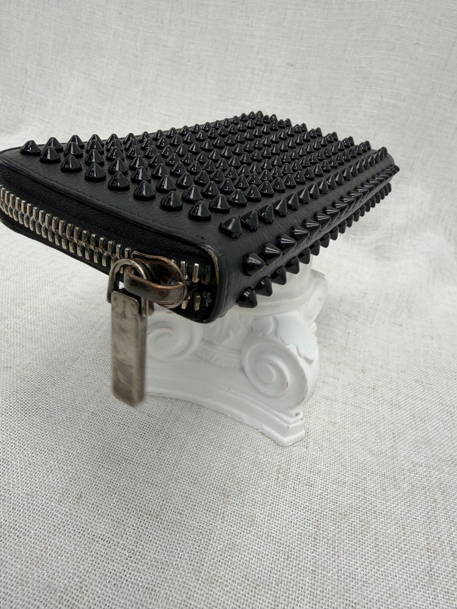 Christian Louboutin Black Leather Spiked Zippy Wallet