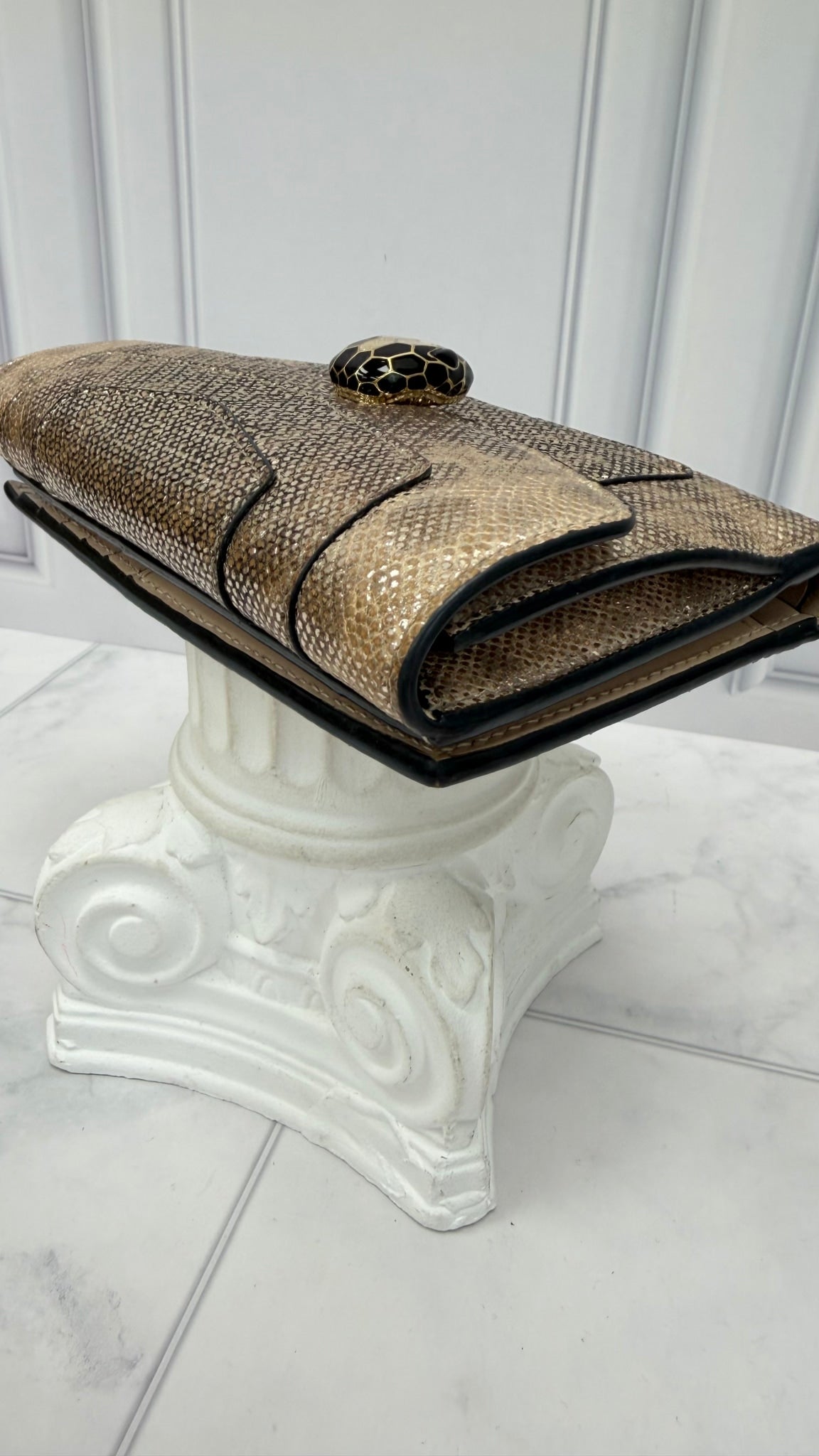 Bvlgari Gold Metallic Leather Serpenti Forever Compact Wallet
