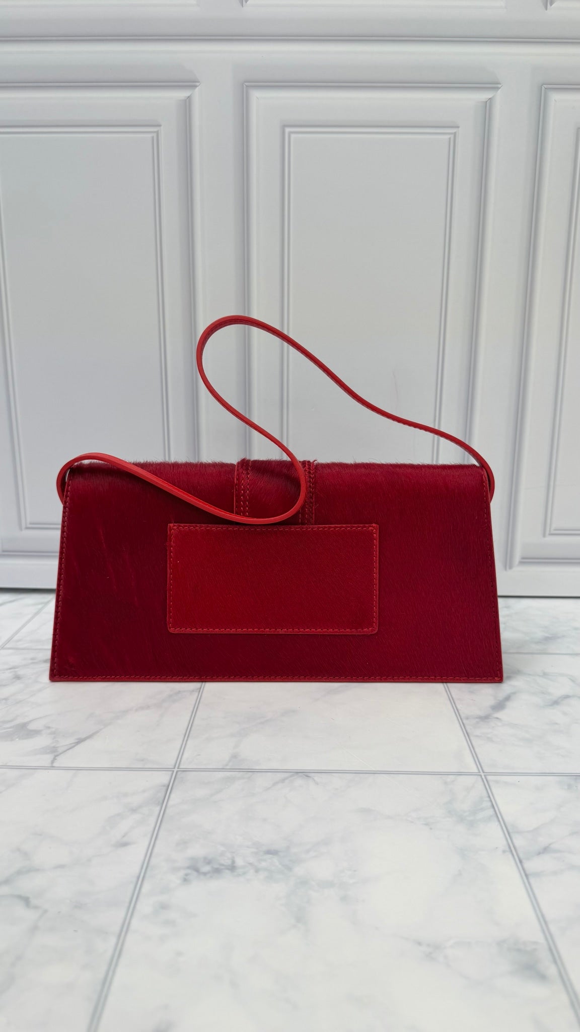 BRAND NEW - Jacquemus Red Pony Hair Le Bambino Long Shoulder Bag