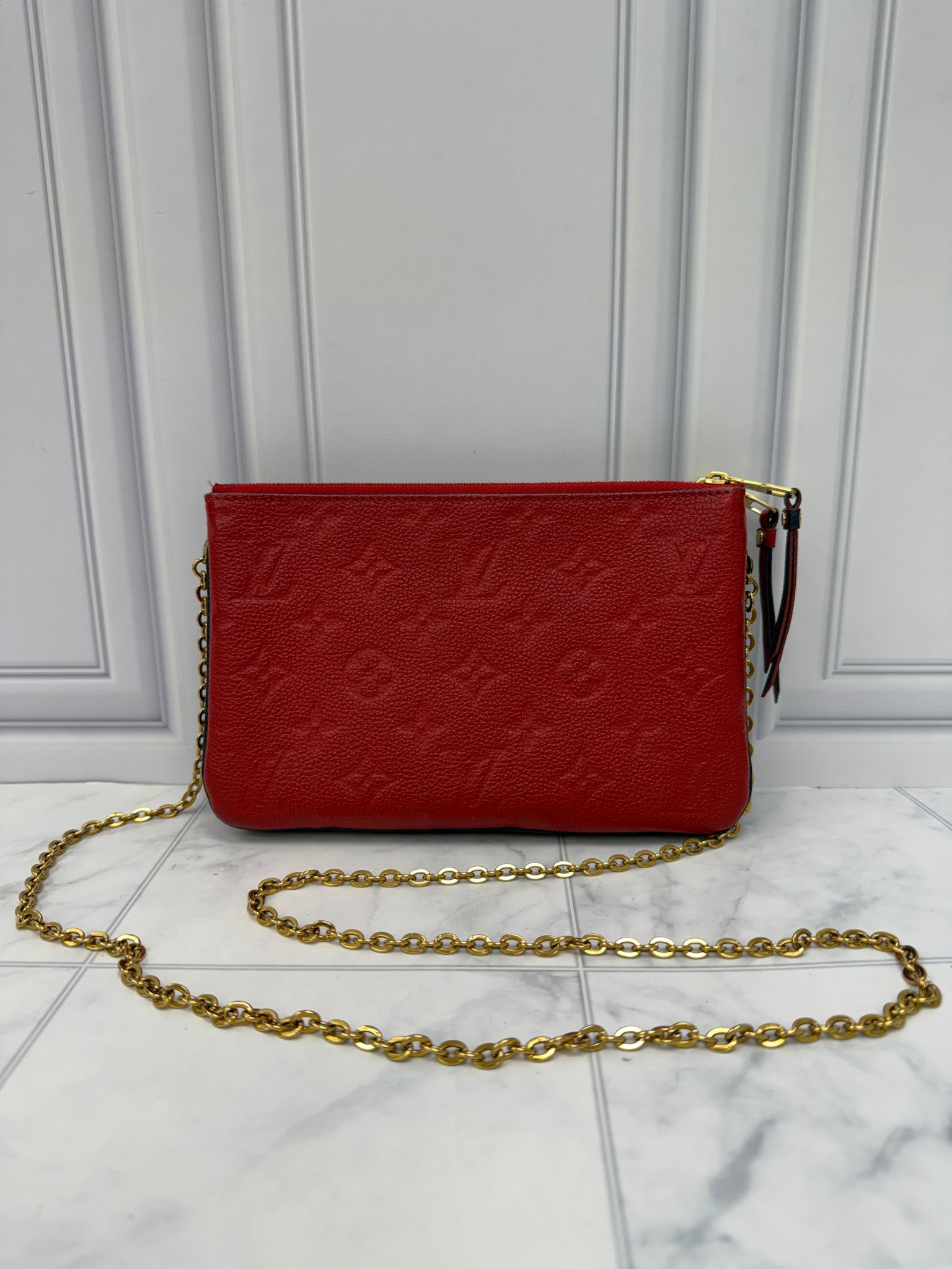 Louis Vuitton Navy & Red Empreinte Leather Double Zip Pochette