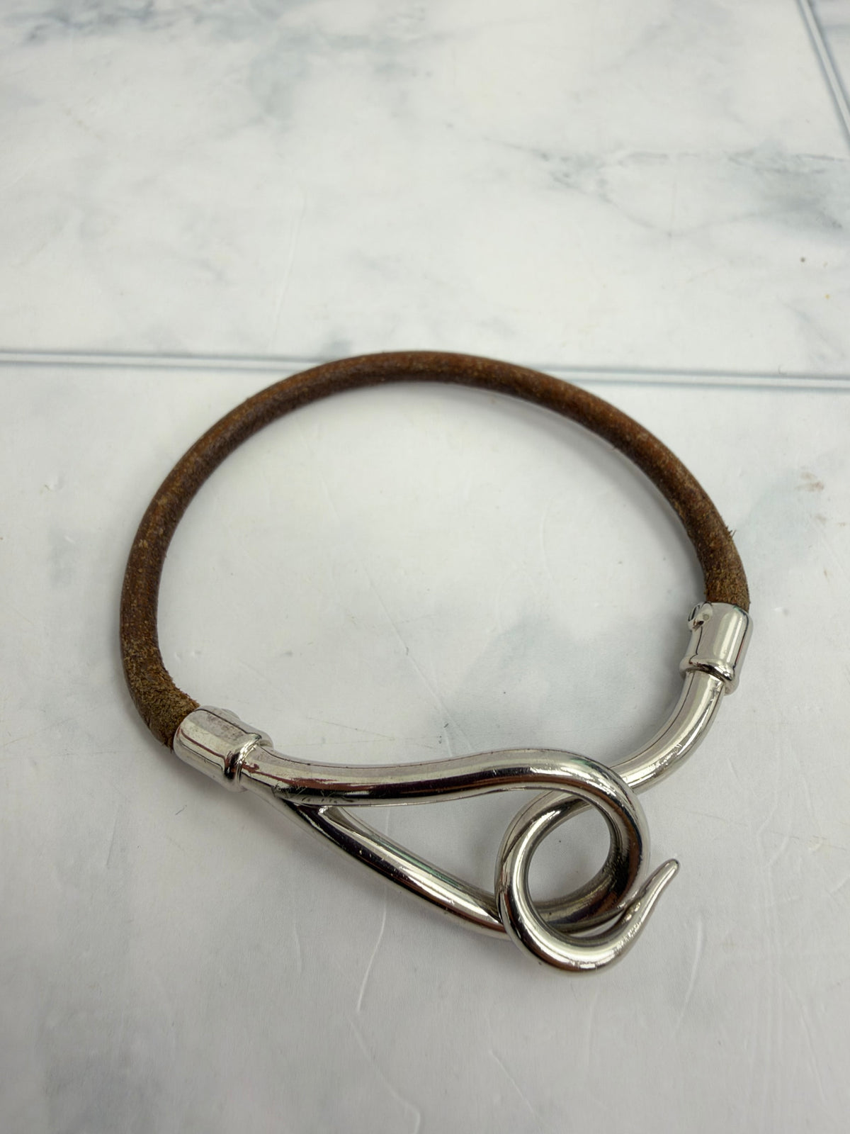 Hermes Brown Leather Jumbo Hook Bracelet 