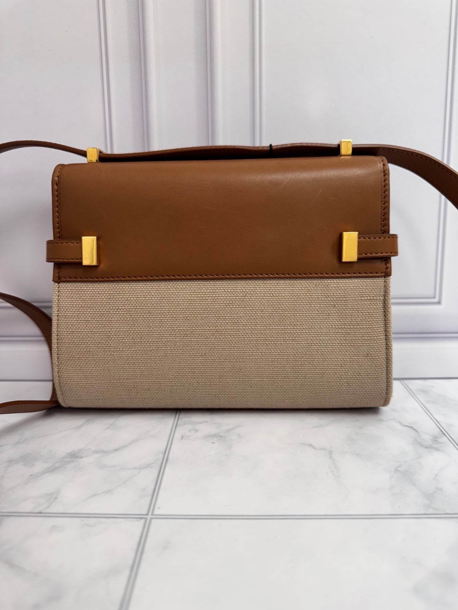 Saint Laurent YSL Brown Canvas Manhattan Nano Crossbody