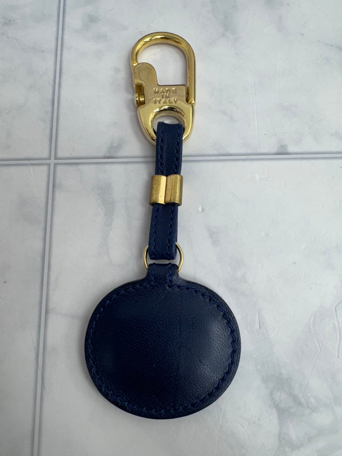Gucci Navy Blue Leather Interlocking GG Keychain