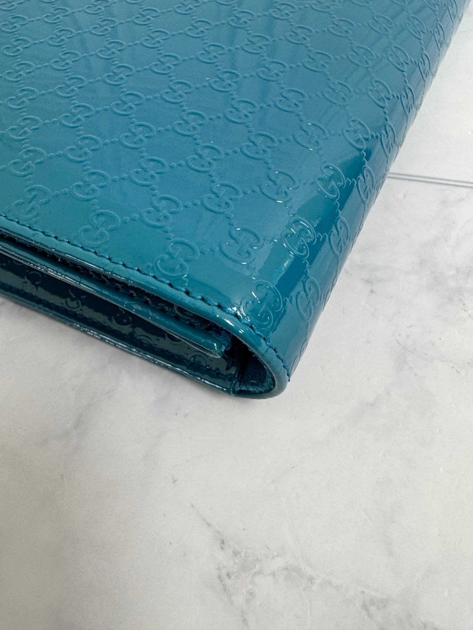 Gucci Turquoise Microguccissima Patent Leather Broadway Clutch Bag