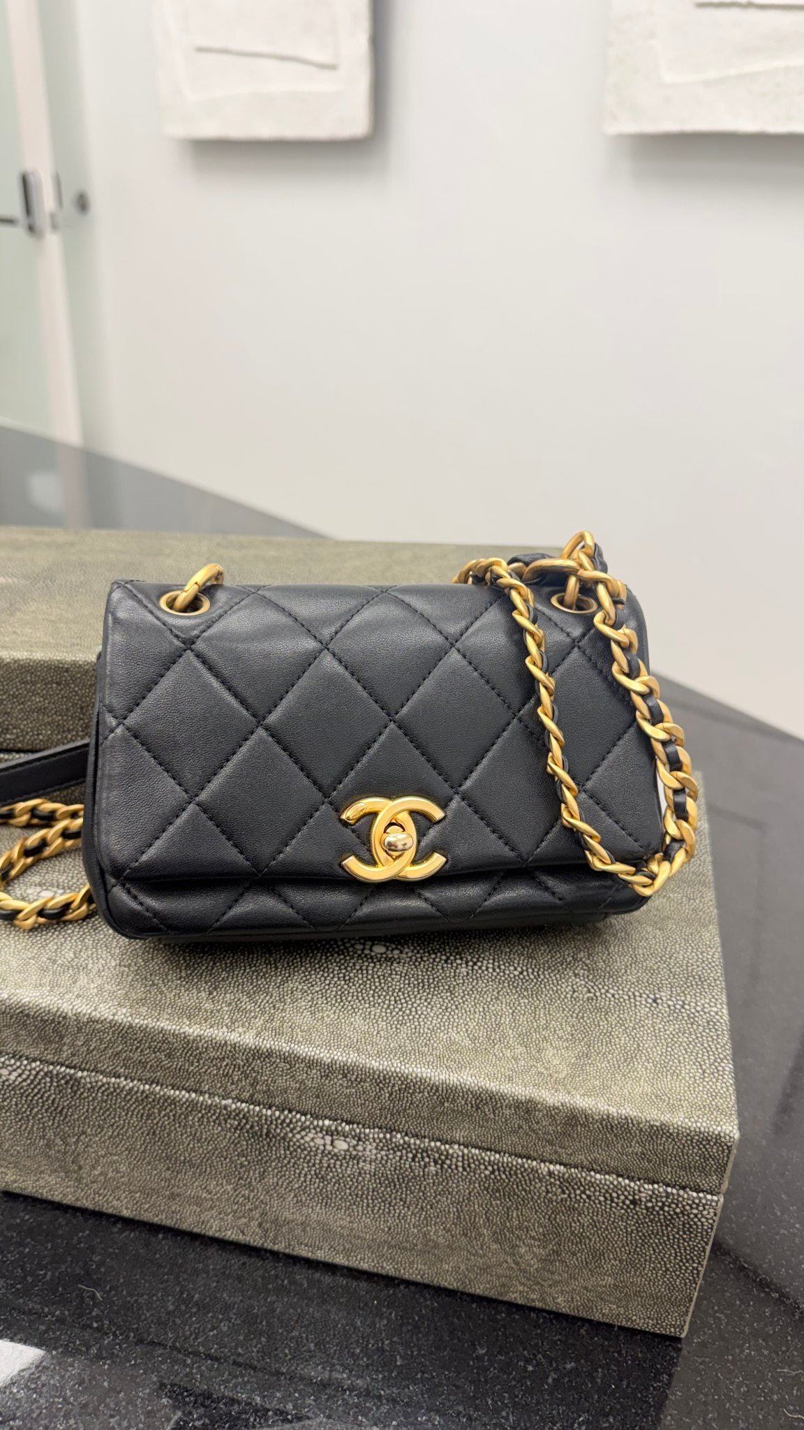 Chanel Black Quilted Lambskin Small Chain Is More Flap Bag