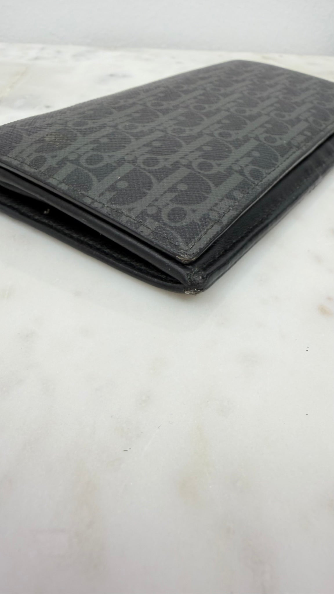Christian Dior Black & Grey Jacquard Coated Canvas Long Wallet