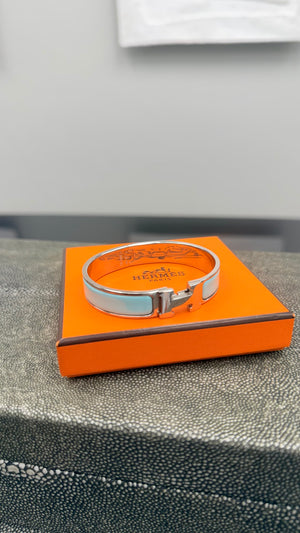 Hermes Light Blue Enamel and Silver Clic H Bracelet