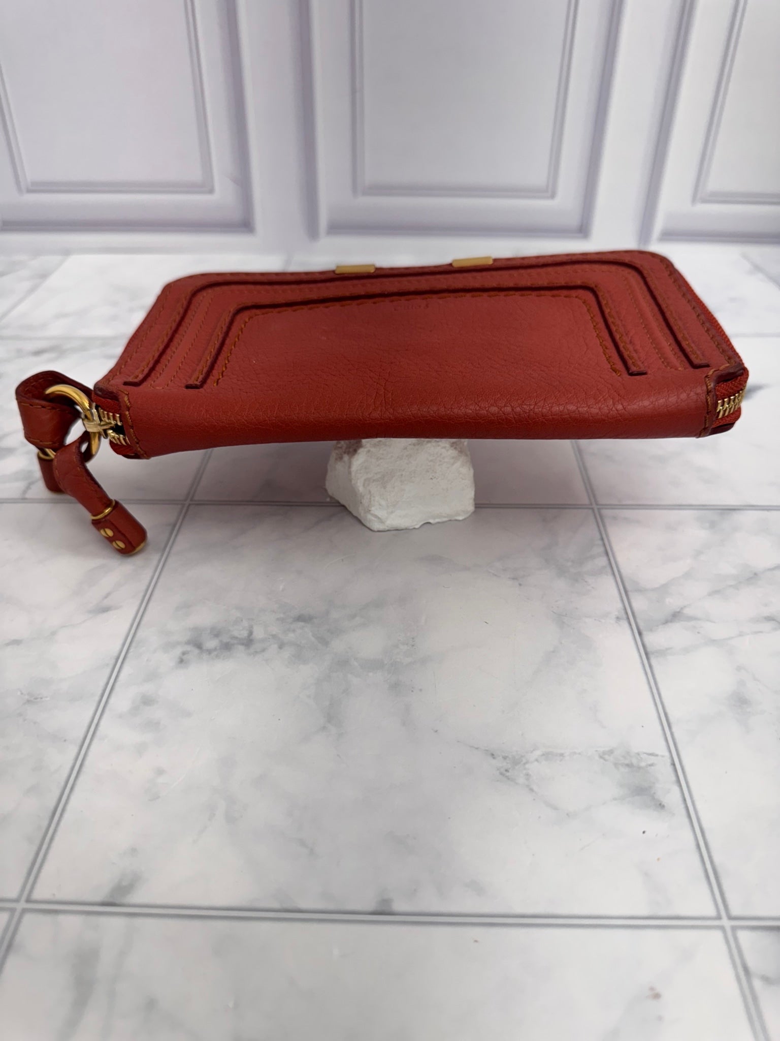 Chloe Red Leather Marcie Zippy Wallet