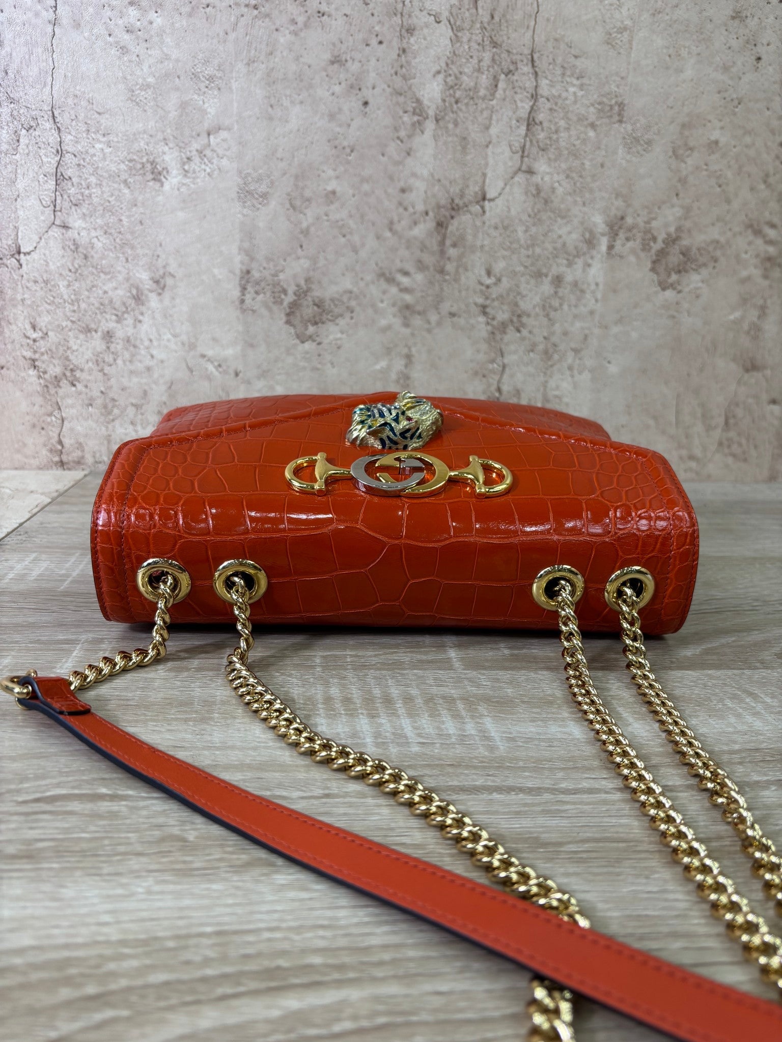 Gucci Orange Crocodile Raja Shoulder Bag