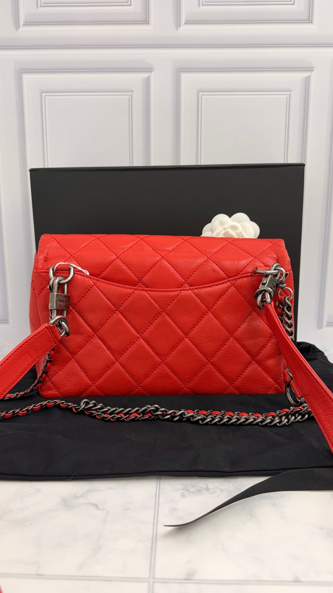 Chanel Red Quilted Goatskin Small Double Carry Waist Chain Flap Bag