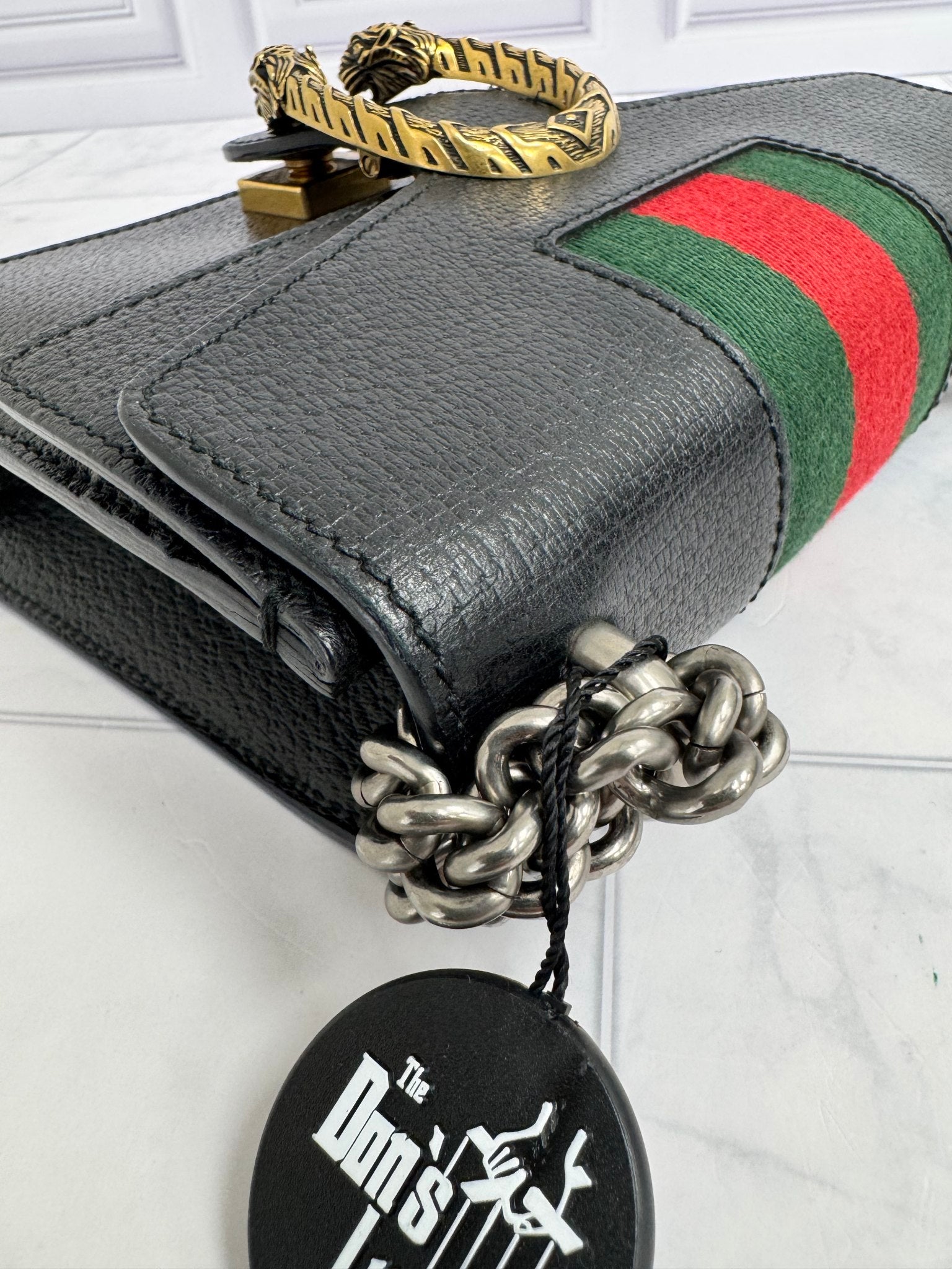 Gucci Black Grained Leather Dionysis Mini Chain Shoulder Bag