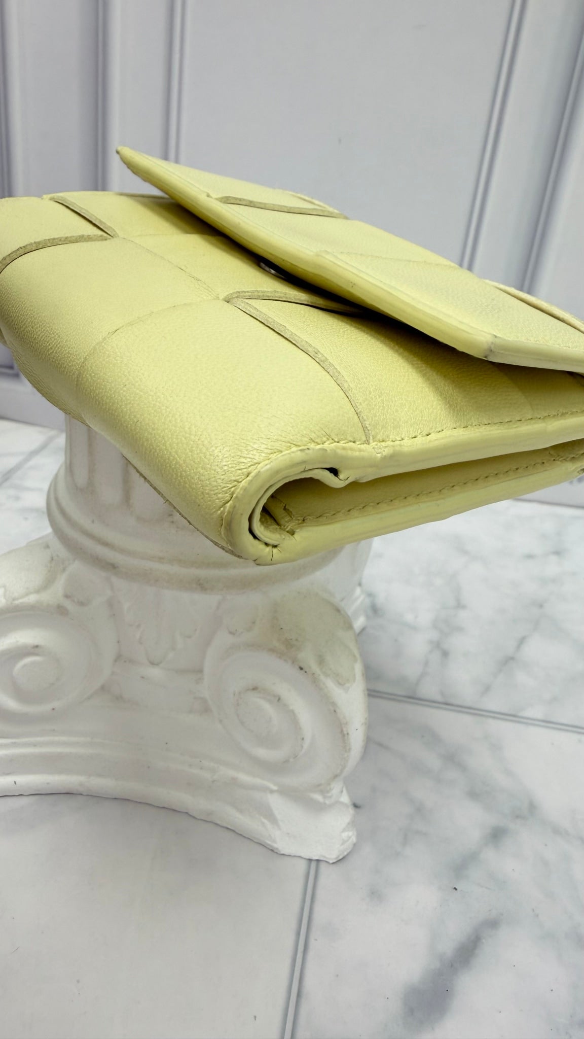 Bottega Veneta Yellow Maxi Intrecciato Leather Cassette Compact Wallet
