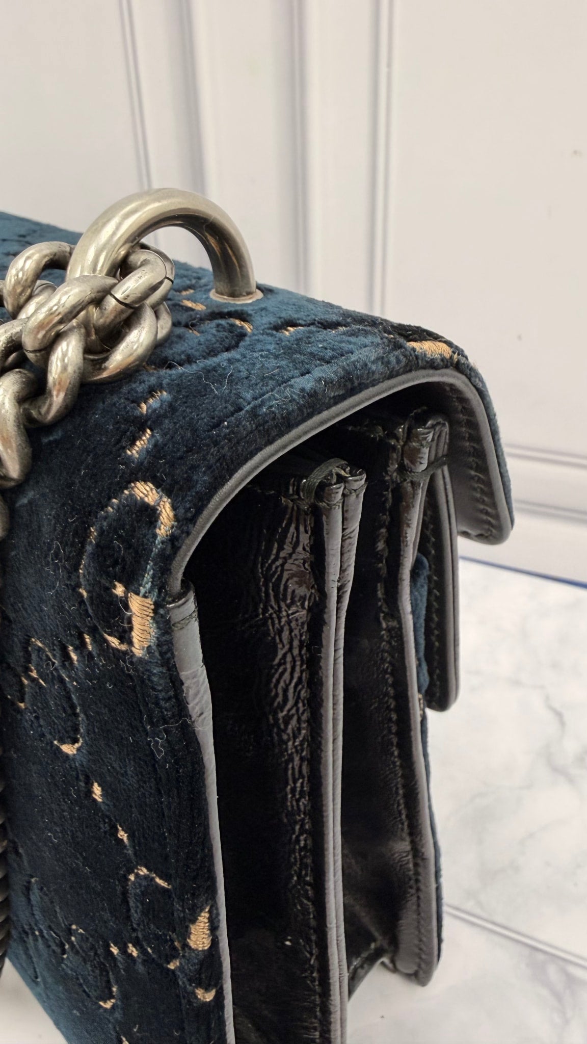 Gucci Navy GG Monogram Velvet Small Dionysus Shoulder Bag