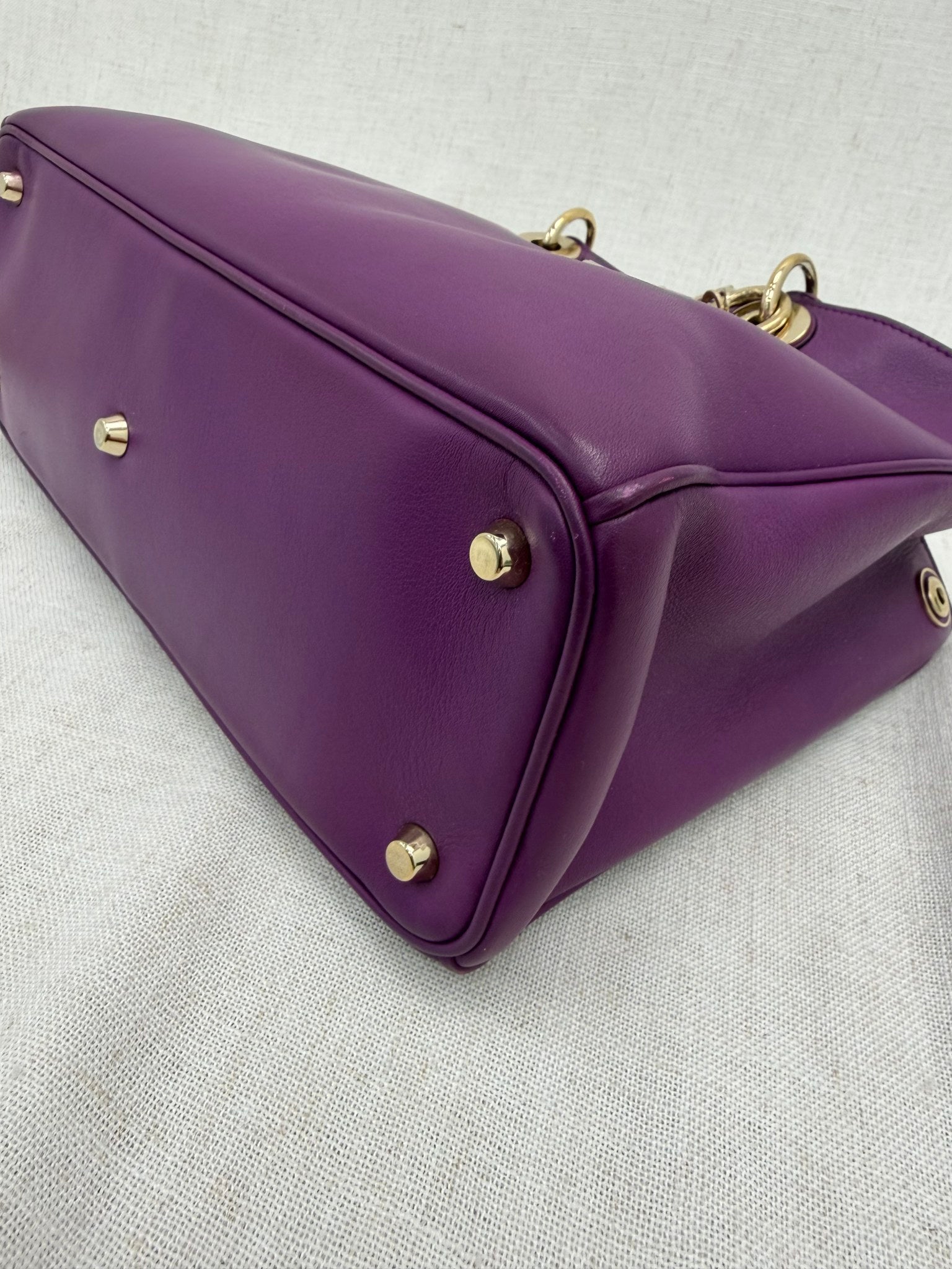Christian Dior Purple & Green Smooth Calfskin Leather Medium Diorissimo Tote Bag