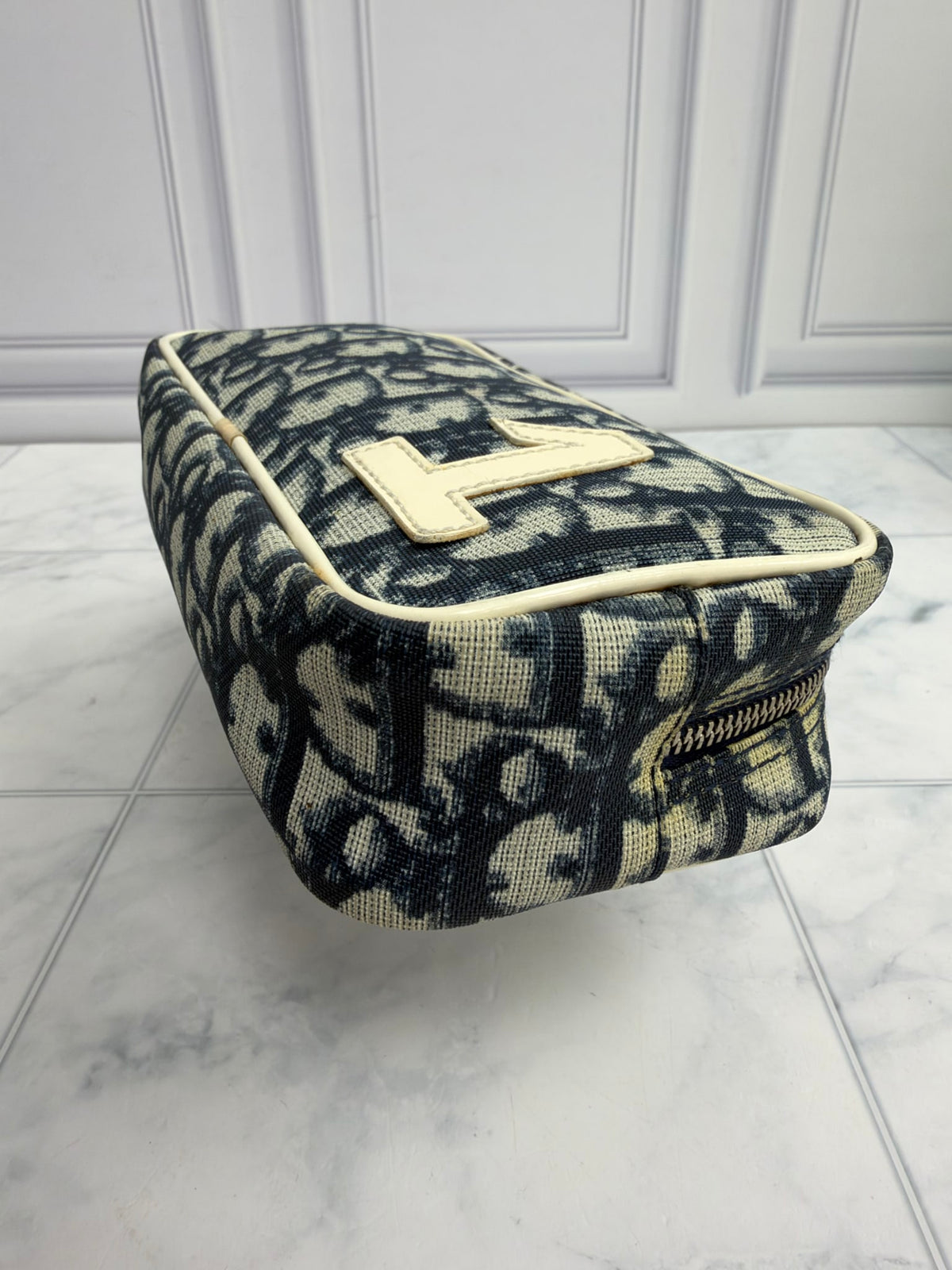 Christian Dior Navy Blue & Cream Trotter Monogram Coated Canvas Zippy Cosmetic Pouch
