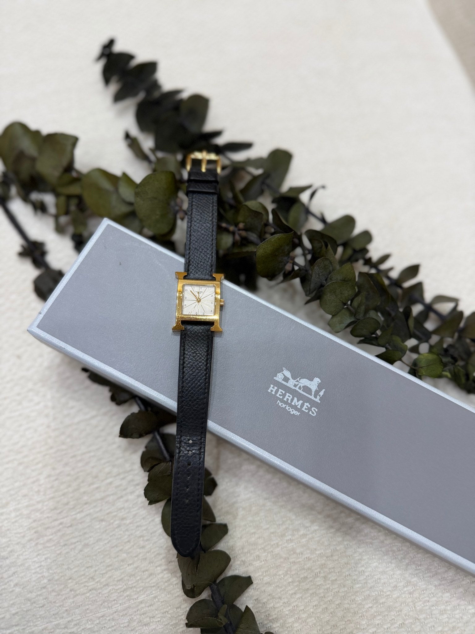 Hermes Gold And Black Leather Heure H Watch