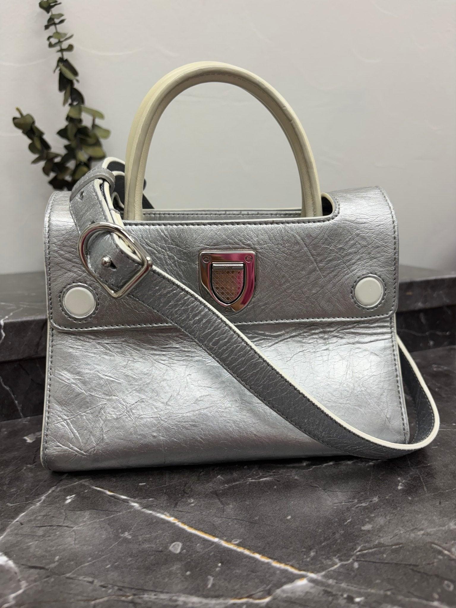 Christian Dior Silver Leather Diorever Two Way Bag