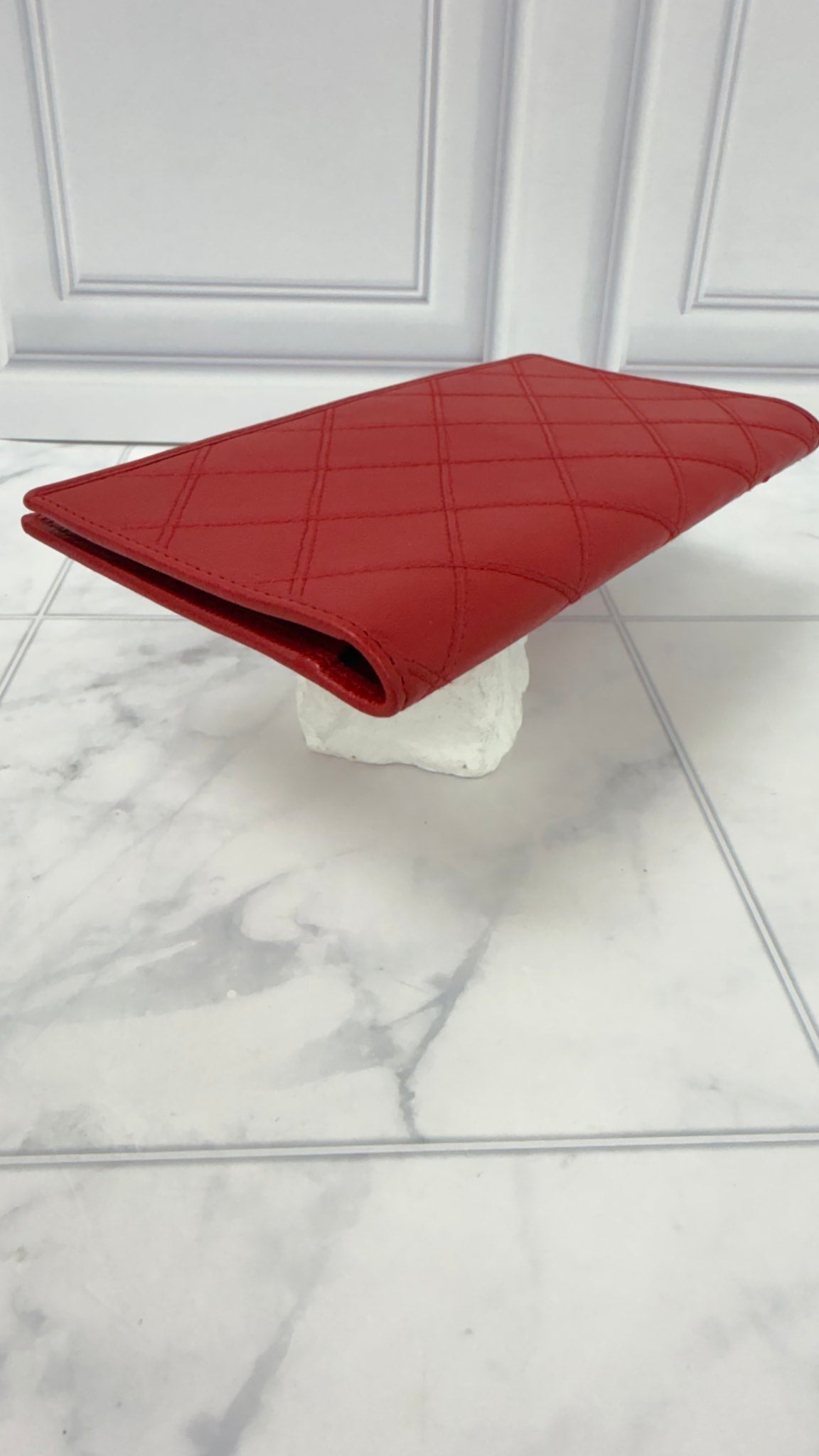Chanel Red Lambskin Long Wallet 