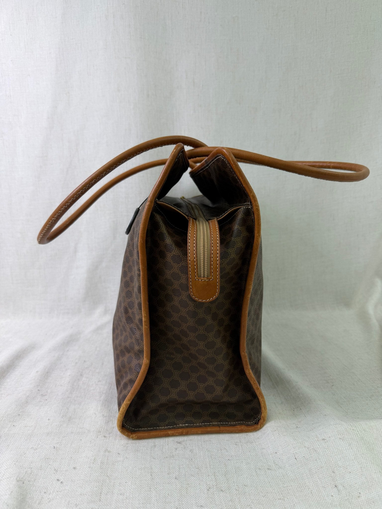 Celine Brown Coated Canvas Macadam Large Tote Bag