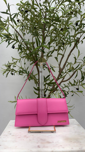 BRAND NEW - Jacquemus Matte Hot Pink Leather Le Bambino Long Shoulder Bag